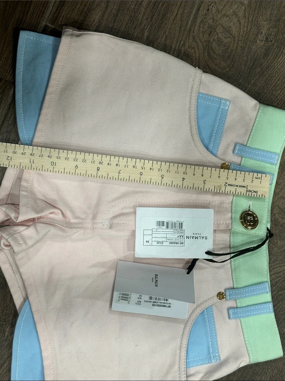 Balmain Pastel Colorblock High-Rise Jean Shorts - Pink, Mint & Light Blue